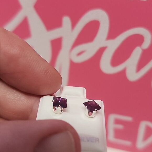 Amethyst CZ Square Fauceted earings on 925 sterling silver posts NWT - Picture 3 of 5